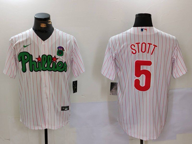 Men Philadelphia Phillies #5 Stott White stripe Second generation Joint Name 2024 Nike MLB Jersey style 1->philadelphia phillies->MLB Jersey